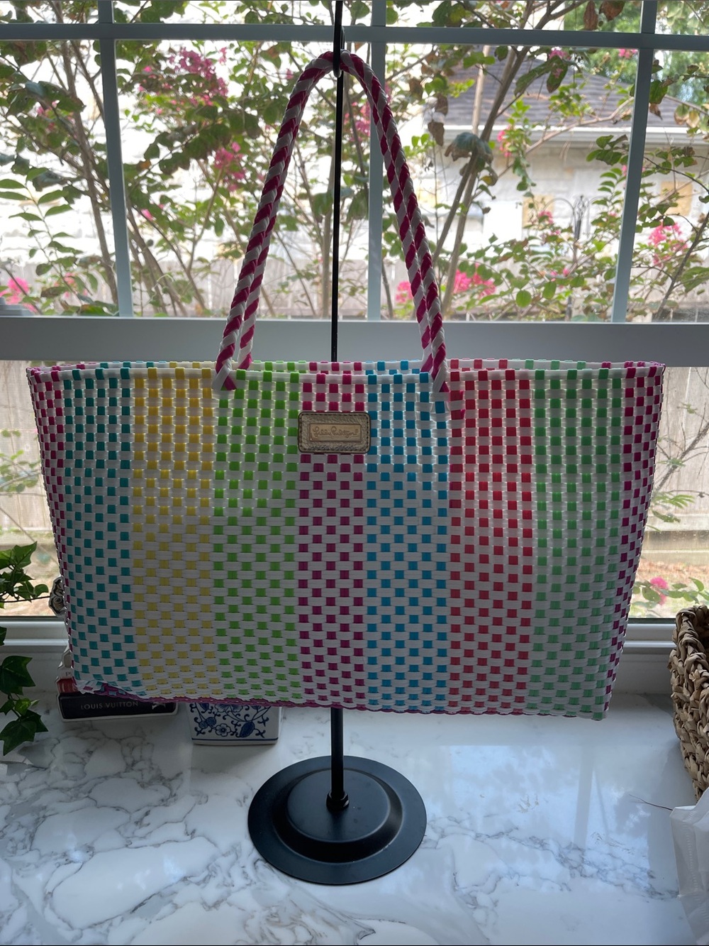 Lilly Pulitzer Multicolor Woven Stripe Tote - Pink, Blue, Green, Yellow, Red
